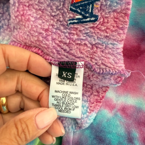 Aviator Nation Tie Dye Pink Blue Hoodie Pullover Sweatshirt Casual Activewear - Picture 7 of 7